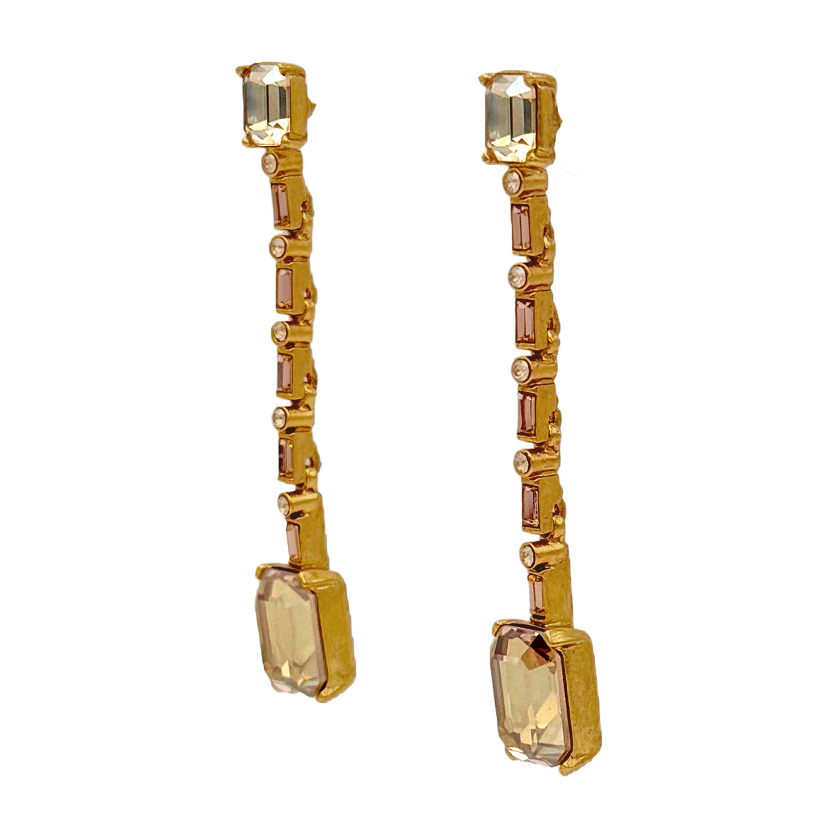 Oscar de la Renta Crystal Octagon Post Earrings, Gold-Plated, Elegant 2.75-Inch