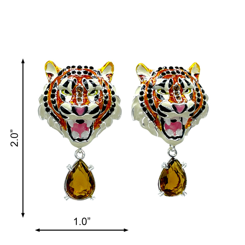 Ritzy Couture DeLuxe Bengal Tiger Earrings - Animal Inspired - Fine Silver Plated