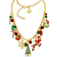 Merry Christmas Multi Charm Necklace by Ritzy Couture DeLuxe – 22k Gold Plated