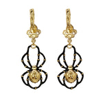 Ritzy Couture Halloween Black Spider AB Crystal Leverback Earrings-22K Gold Plating