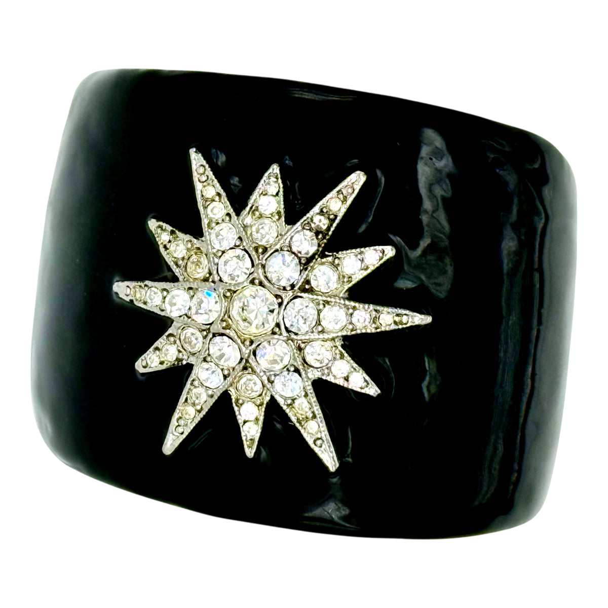 Kenneth Jay Lane Original Black Starburst Crystal Cuff Bracelet Gold Plated USA