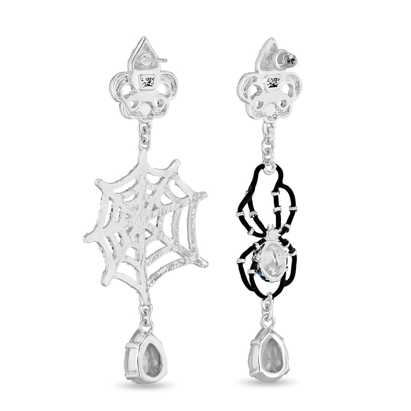 Spider Web Halloween Chandelier Earrings Ritzy Couture Deluxe-Fine Silver Plated