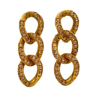 Oscar De La Renta Gold Topaz Swarovski Crystal Chain Link Pierced Earrings
