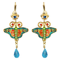 Ritzy Couture Monarch Butterfly Teal Drop Dangle Leverback Earrings Goldtone