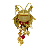 Lunch at The Ritz Ladybug Statement Pin Red Enamel Movable Wings 22k Gold-Plated