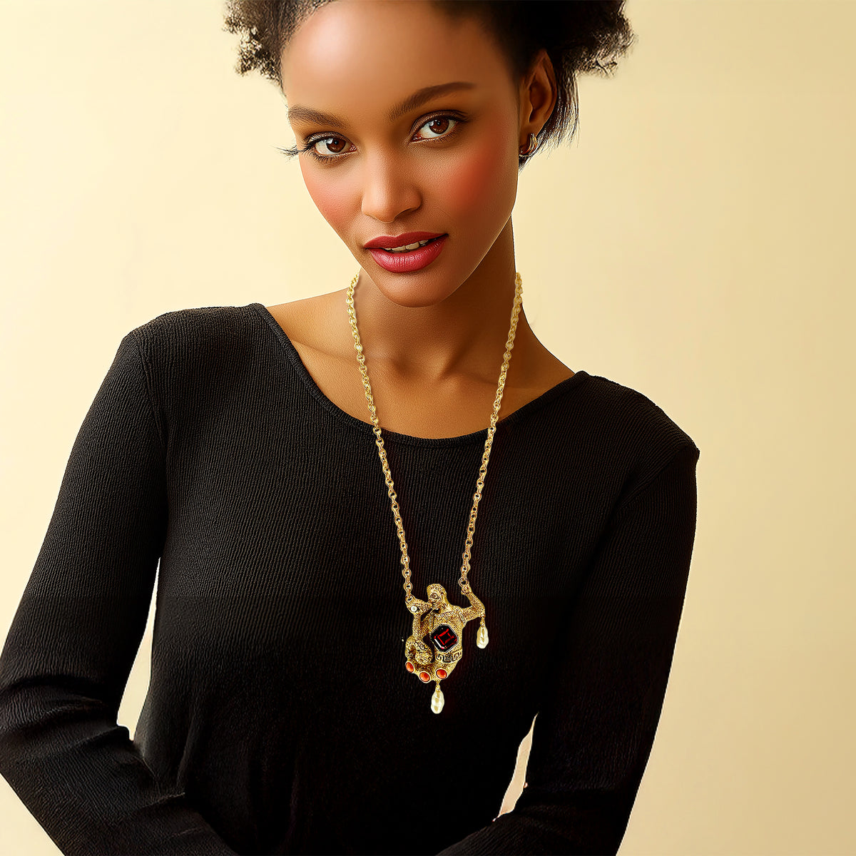 Kenneth Jay Lane Antique Gold Plate Swarovski Crystal Merman Mythology Necklace