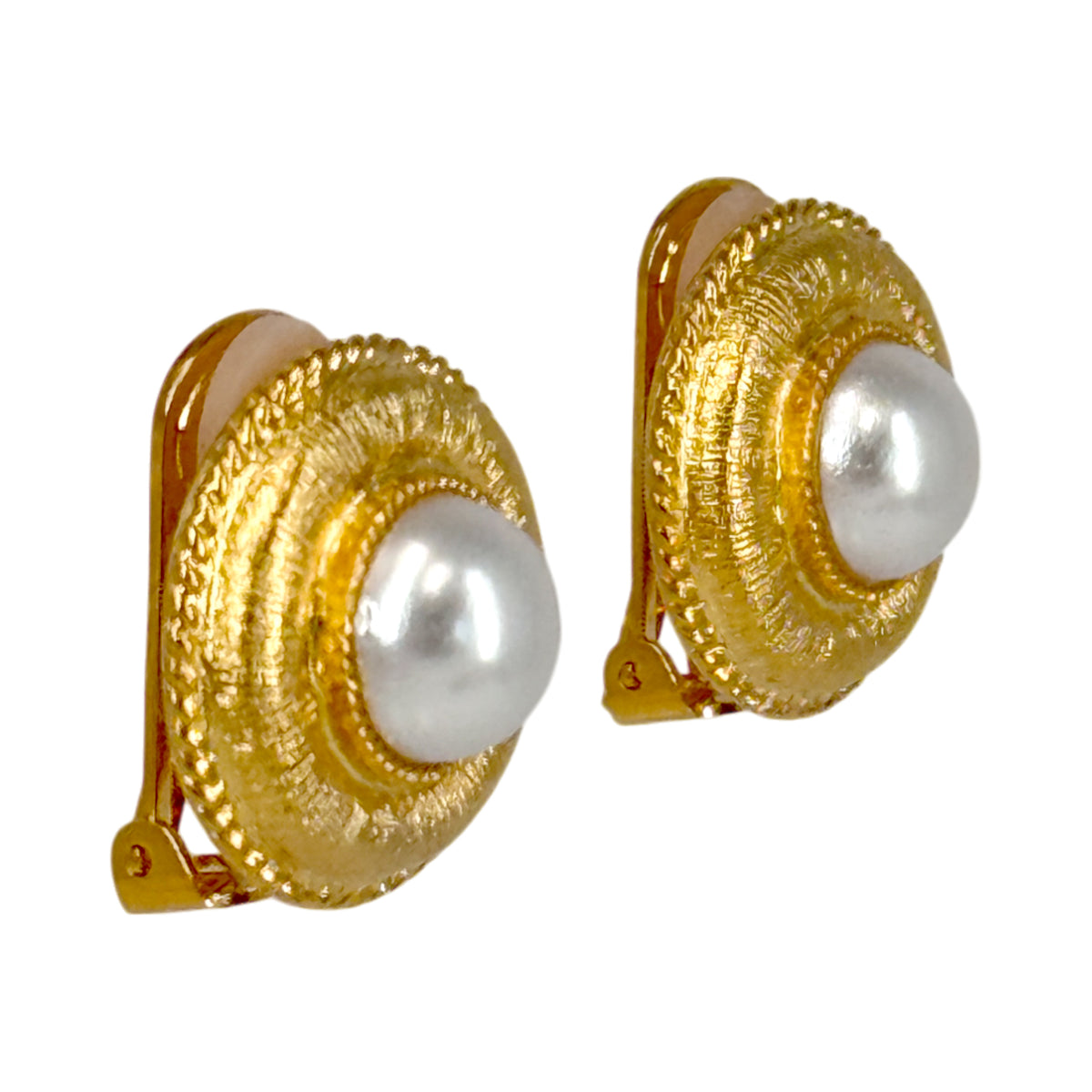 Kenneth Jay Lane 22K Gold-Plated Button Earrings with Pearl Cabochon Clip-On