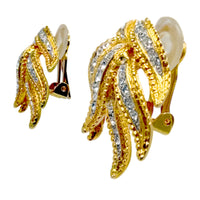 Kenneth Jay Lane Five-Leaf Crystal Pavé Clip-On Earrings in 22K Gold Elegance