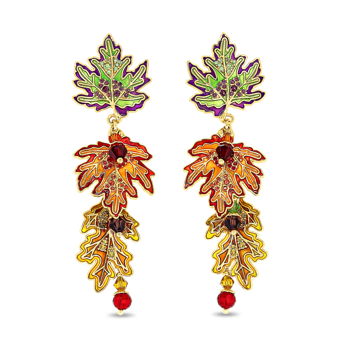 Fall Foliage Acorn Maple & Oak Leaves Earrings by Ritzy Couture DeLuxe - 18k Gold Plated