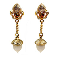 Ritzy Couture DeLuxe Autumn Acorn White Dangle Earrings - 22k Gold Plated