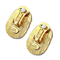 Kenneth Jay Lane 22k Gold Plated Black Resin Clip Earrings with Cross Band Motif