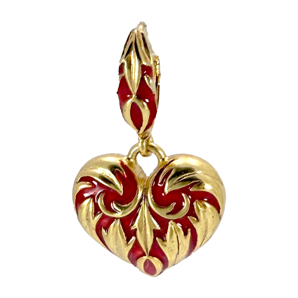 Oscar de la Renta Red Heart Romantic Enamel and Gold Plated Leverback Earrings