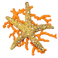 Kenneth Jay Lane Original Sample Coral Reef Starfish Pin Gold Plating Crystal USA