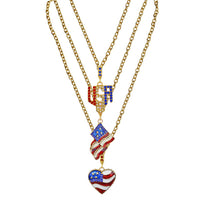 Ritzy Couture American Flag Multi Charm Pendant Necklace (Goldtone) - Red/Blue/Gold / Red White & Blue Flag Charm