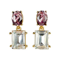 Oscar de la Renta Gold Plated Light Amethyst Crystal Rectangle Drop Post Earrings