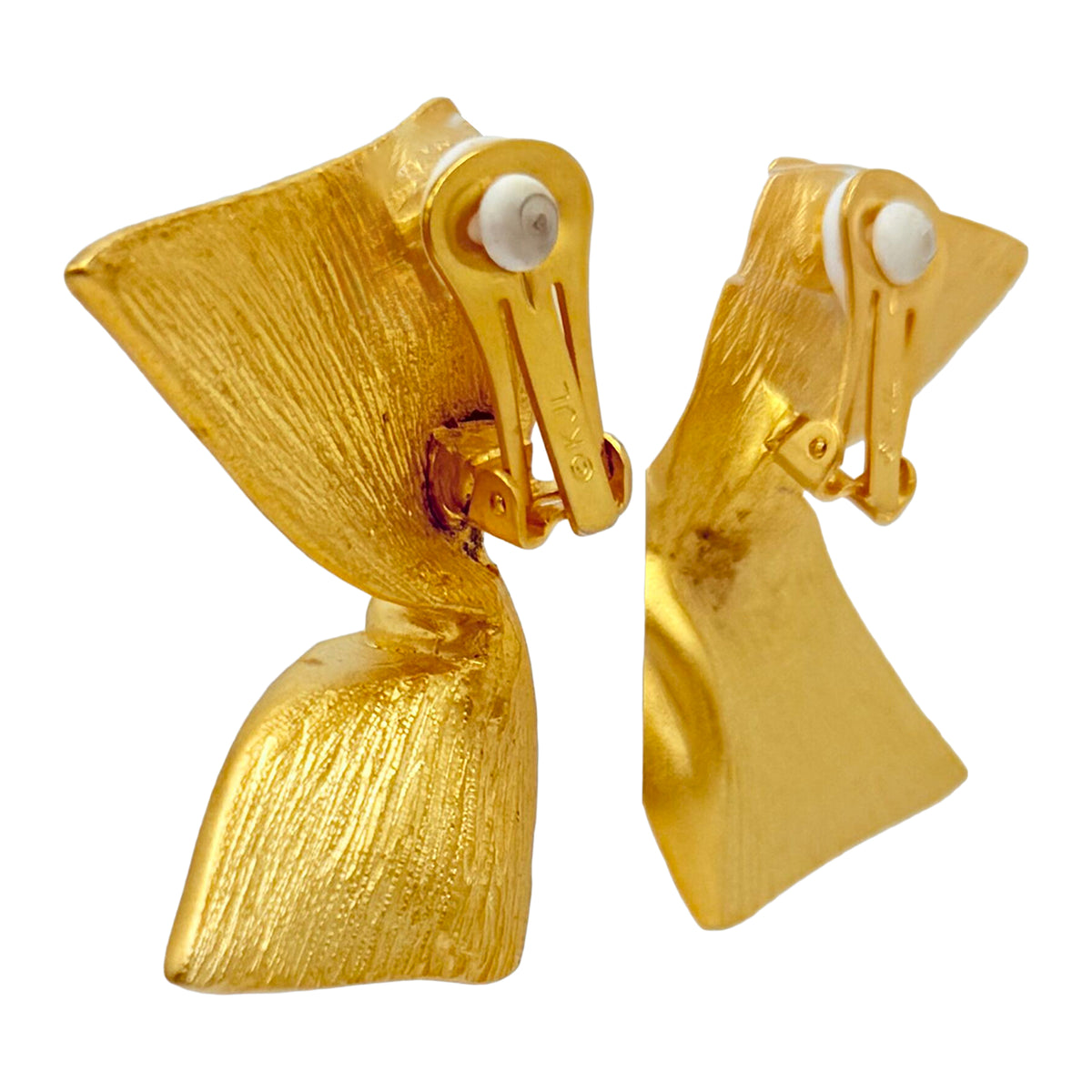 Kenneth Jay Lane 22K Gold Plated Sculptural Ribbon Bow Twist Clip-On Earrings