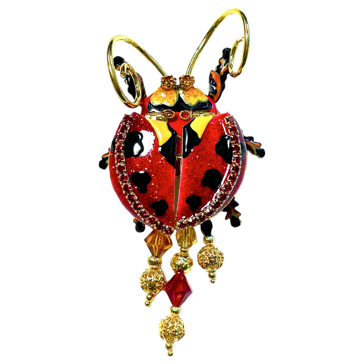 Lunch at The Ritz Ladybug Statement Pin Red Enamel Movable Wings 22k Gold-Plated