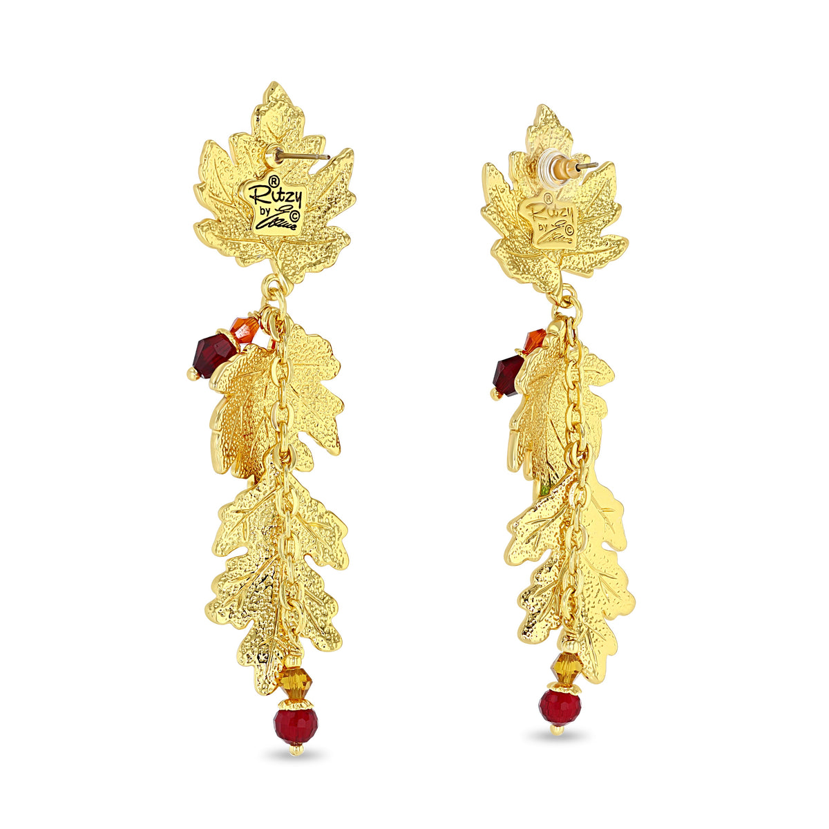 Fall Foliage Acorn Maple & Oak Leaves Earrings by Ritzy Couture DeLuxe - 18k Gold Plated