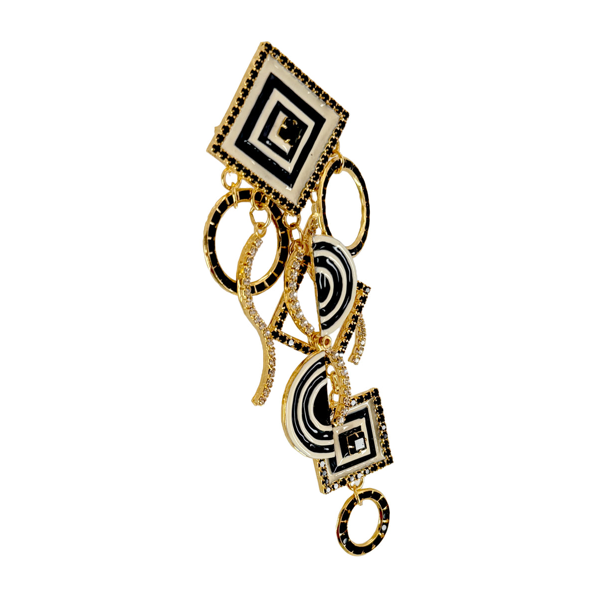 Lunch at The Ritz Op Art Pin – Geometric Black & White Enamel Statement Brooch