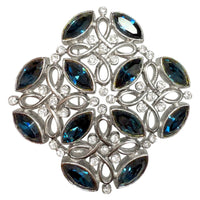 Kenneth Jay Lane Original Sample Filigree Brooch with Montana Blue Crystals in Silver Plating USA