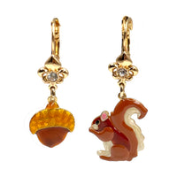 Lunch at The Ritz Squirrel and Acorn Earrings – Whimsical Autumn 22K Gold-Plated