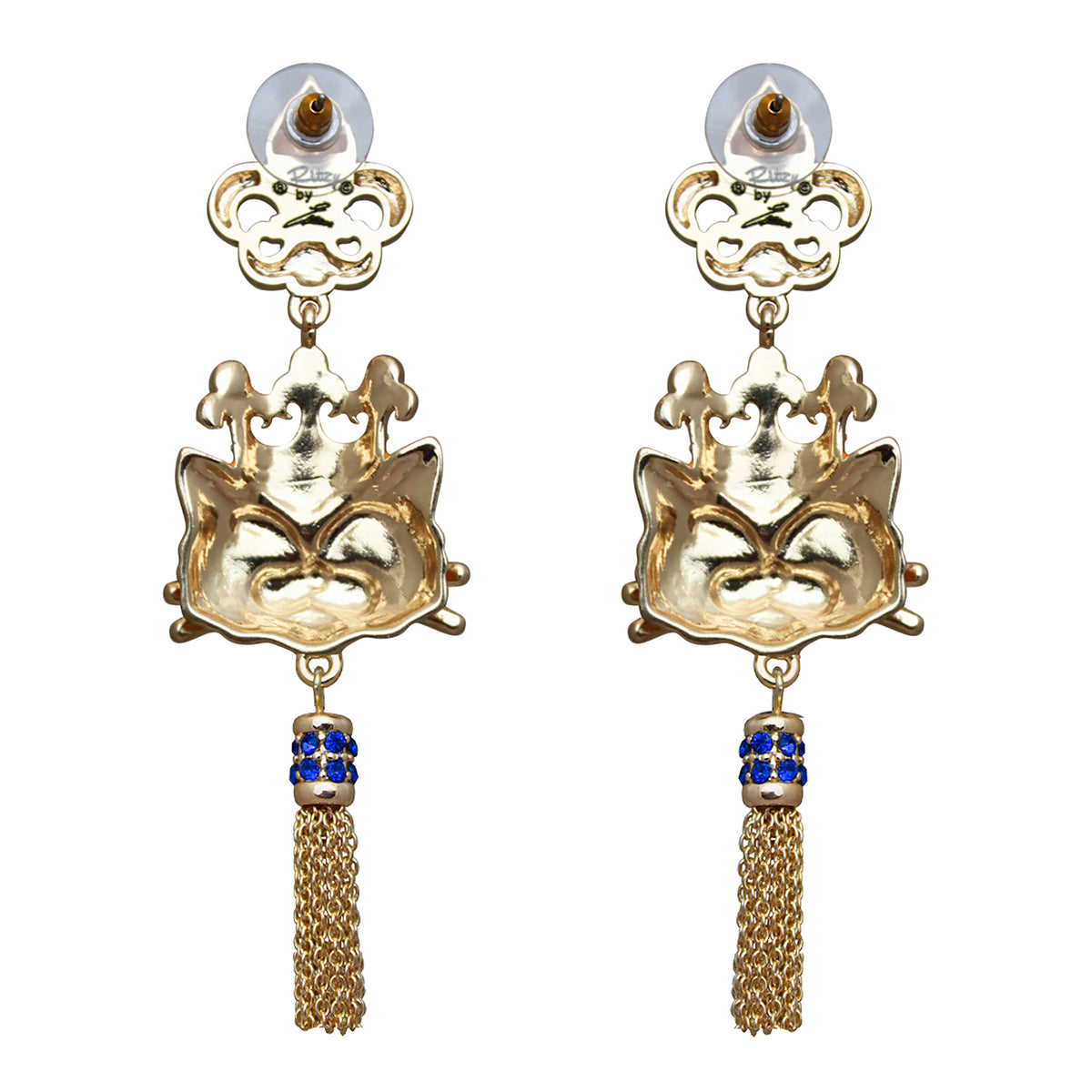 Ritzy Couture Princess Kitty Royal Crown Black Tuxedo Cat Enamel Earrings-Goldtone