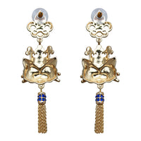 Ritzy Couture Princess Kitty Royal Crown Black Tuxedo Cat Enamel Earrings-Goldtone