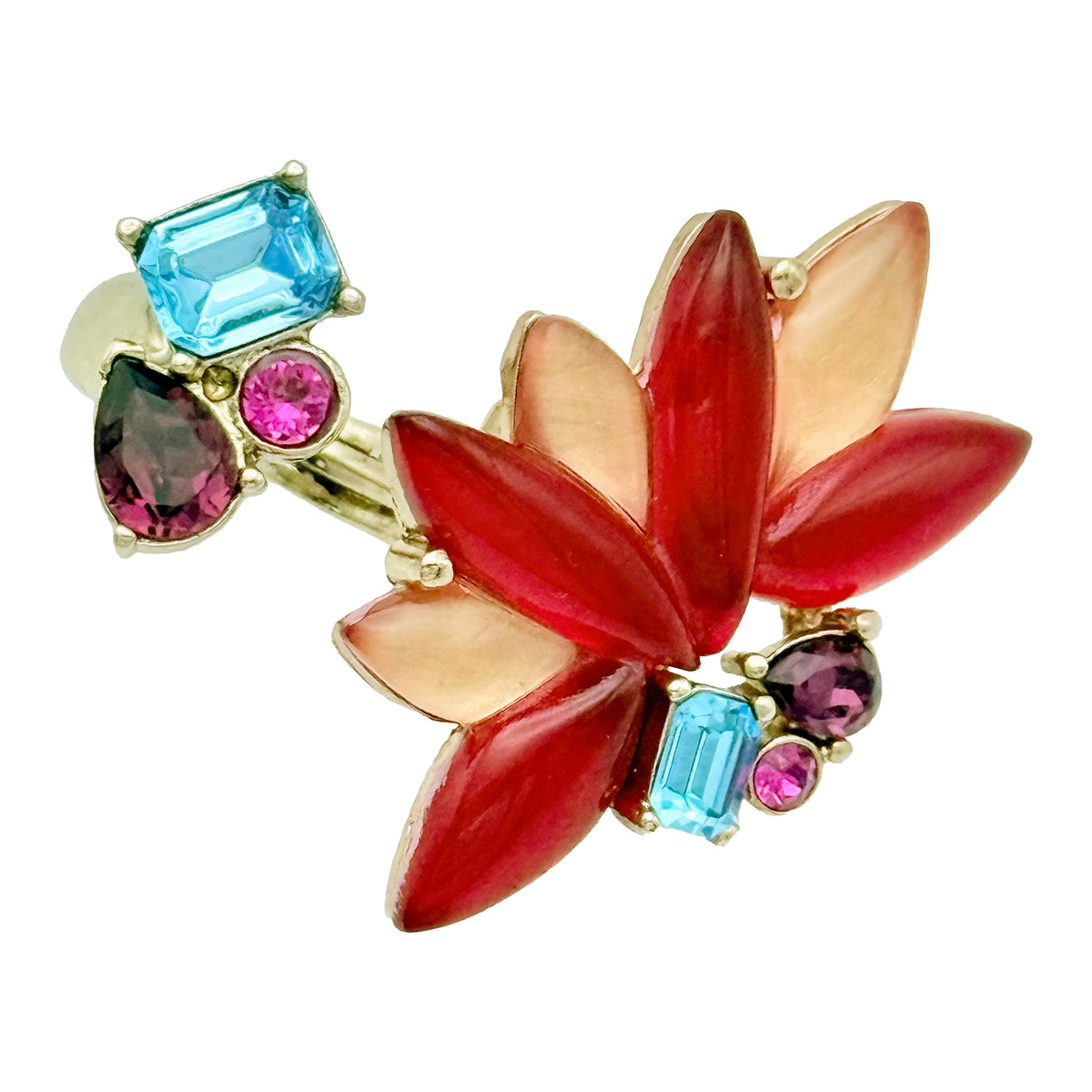 Oscar de la Renta Two-Sided Sculptural Floral Gemstone Ring Gold-Plated Size 5-6