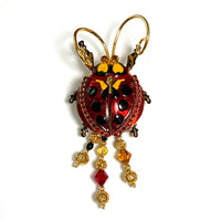 Lunch at The Ritz Ladybug Statement Pin Red Enamel Movable Wings 22k Gold-Plated