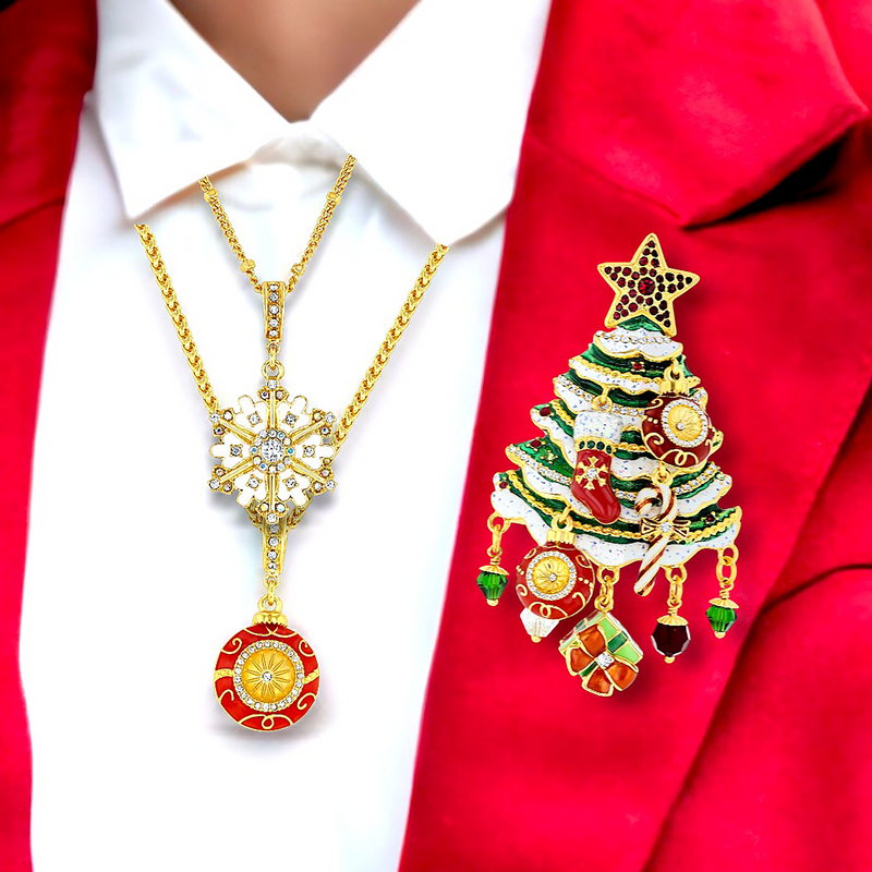 Ritzy Couture DeLuxe Christmas Tree Brooch Ornament Charm 22K Gold Plated Brass