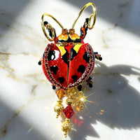 Lunch at The Ritz Ladybug Statement Pin Red Enamel Movable Wings 22k Gold-Plated