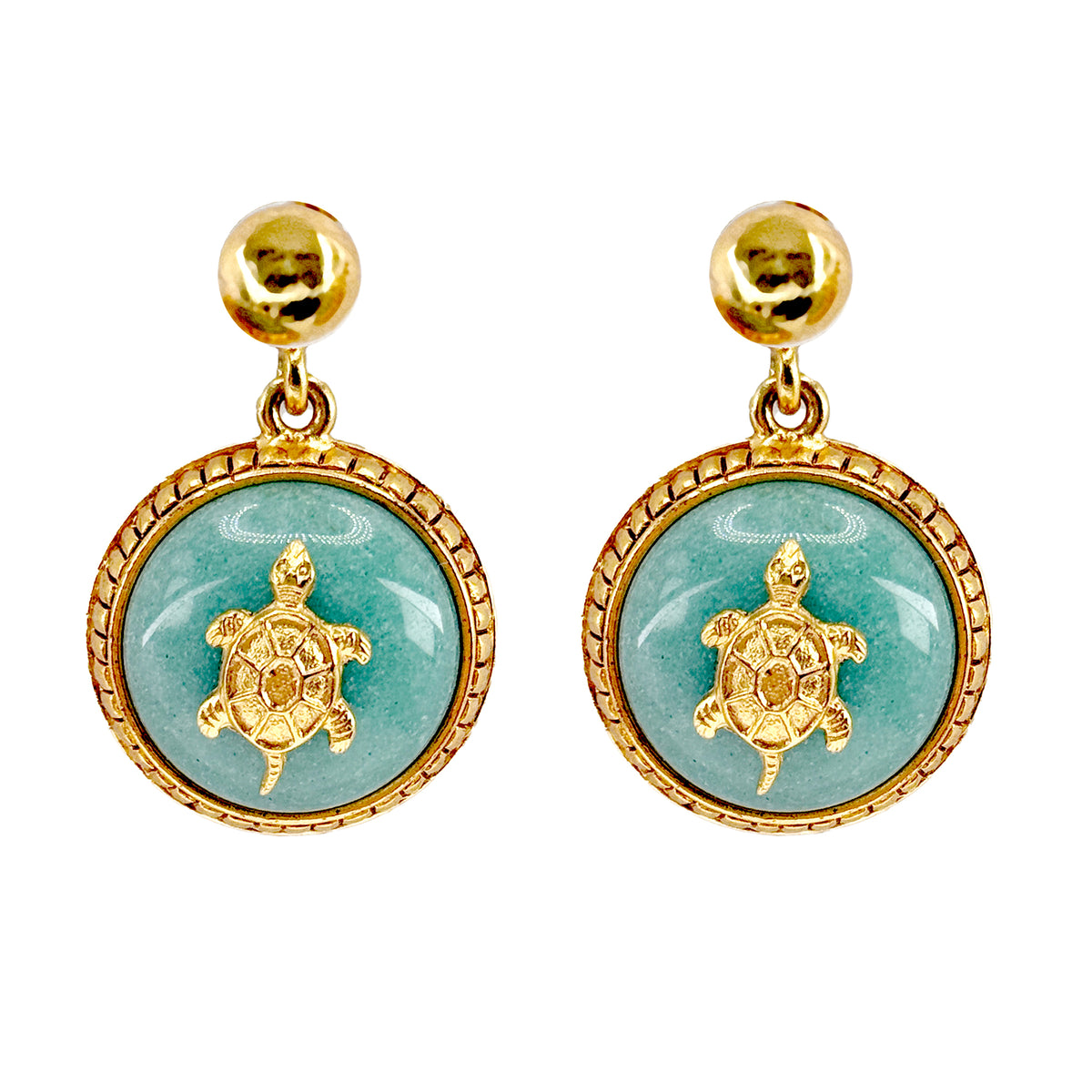 Oscar De La Renta Luxury Gold Plate Jade Tortoise Designer Drop Earrings Vintage