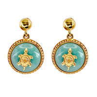 Oscar De La Renta Luxury Gold Plate Jade Tortoise Designer Drop Earrings Vintage