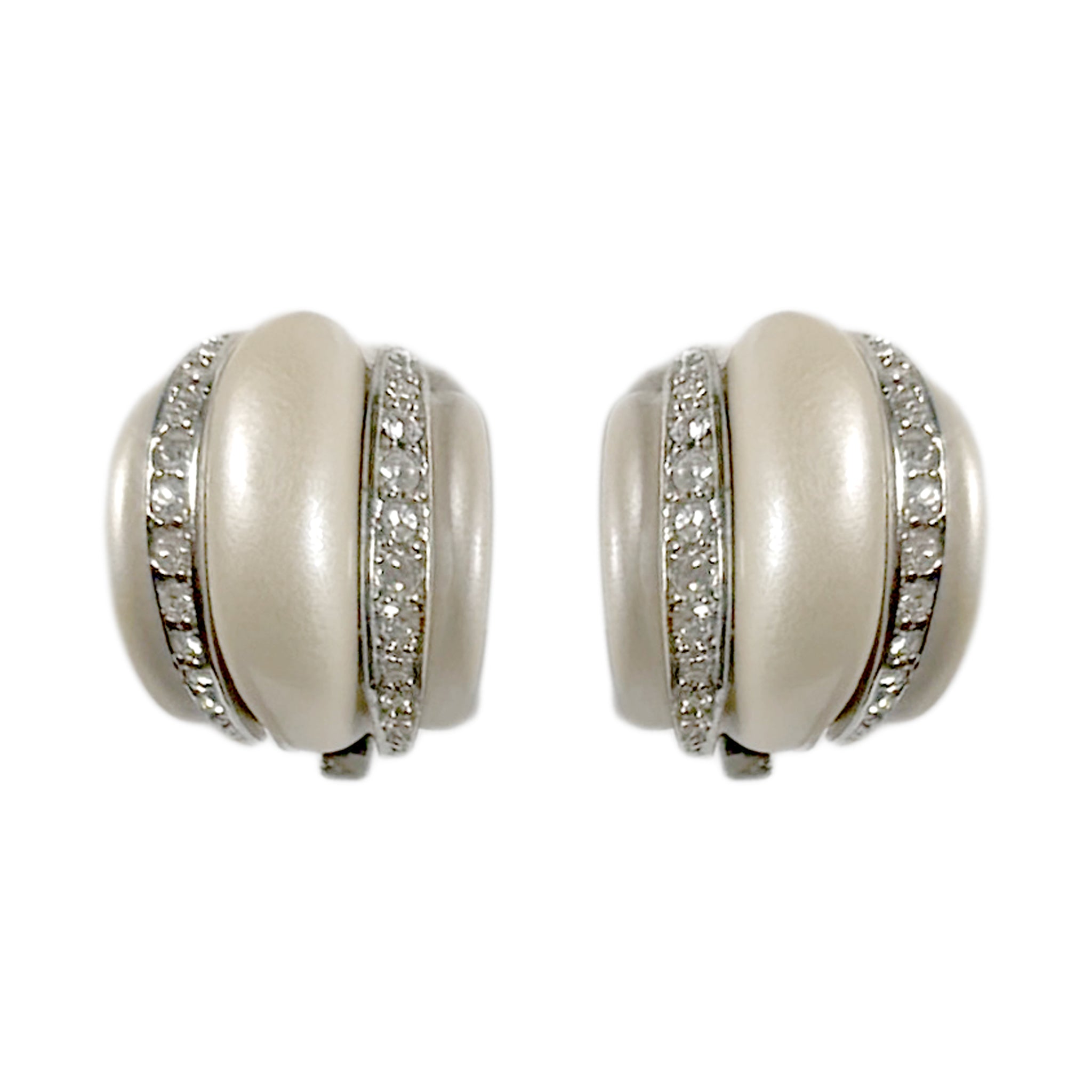 Kenneth Jay Lane Silver Plated Clip Earrings with Pearl