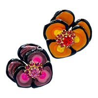 Lunch at The Ritz Purple & Orange Pansy Flower Post Earrings - 22k Gold Plated