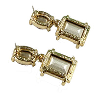 Oscar de la Renta Gold Plated Light Amethyst Crystal Rectangle Drop Post Earrings