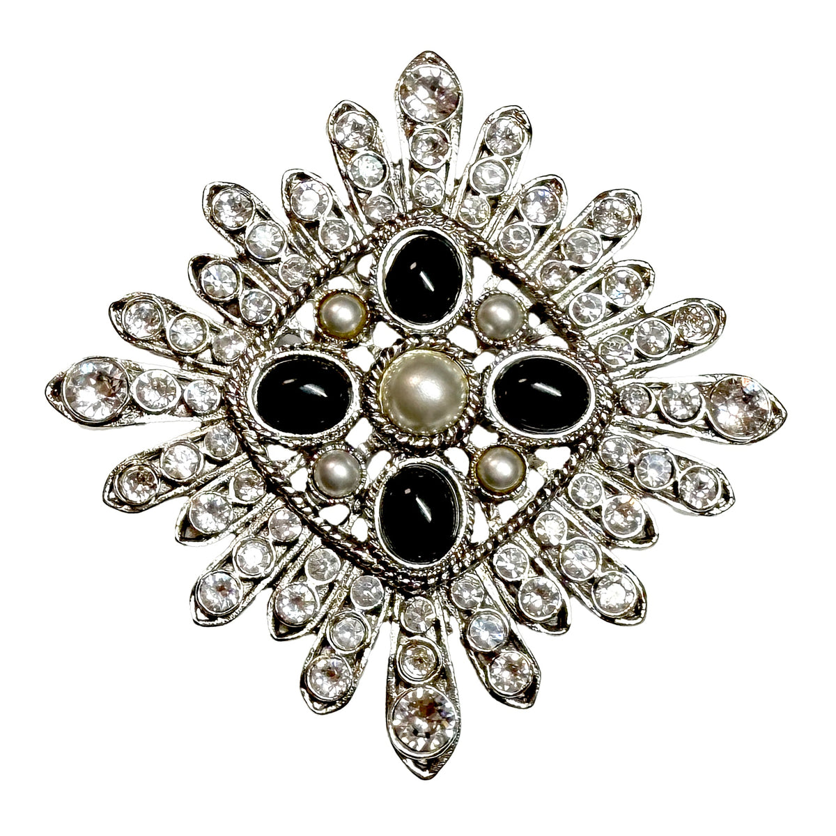 Kenneth Jay Lane Original Sample Brooch Pin Black Cabochon Pearl Crystal USA