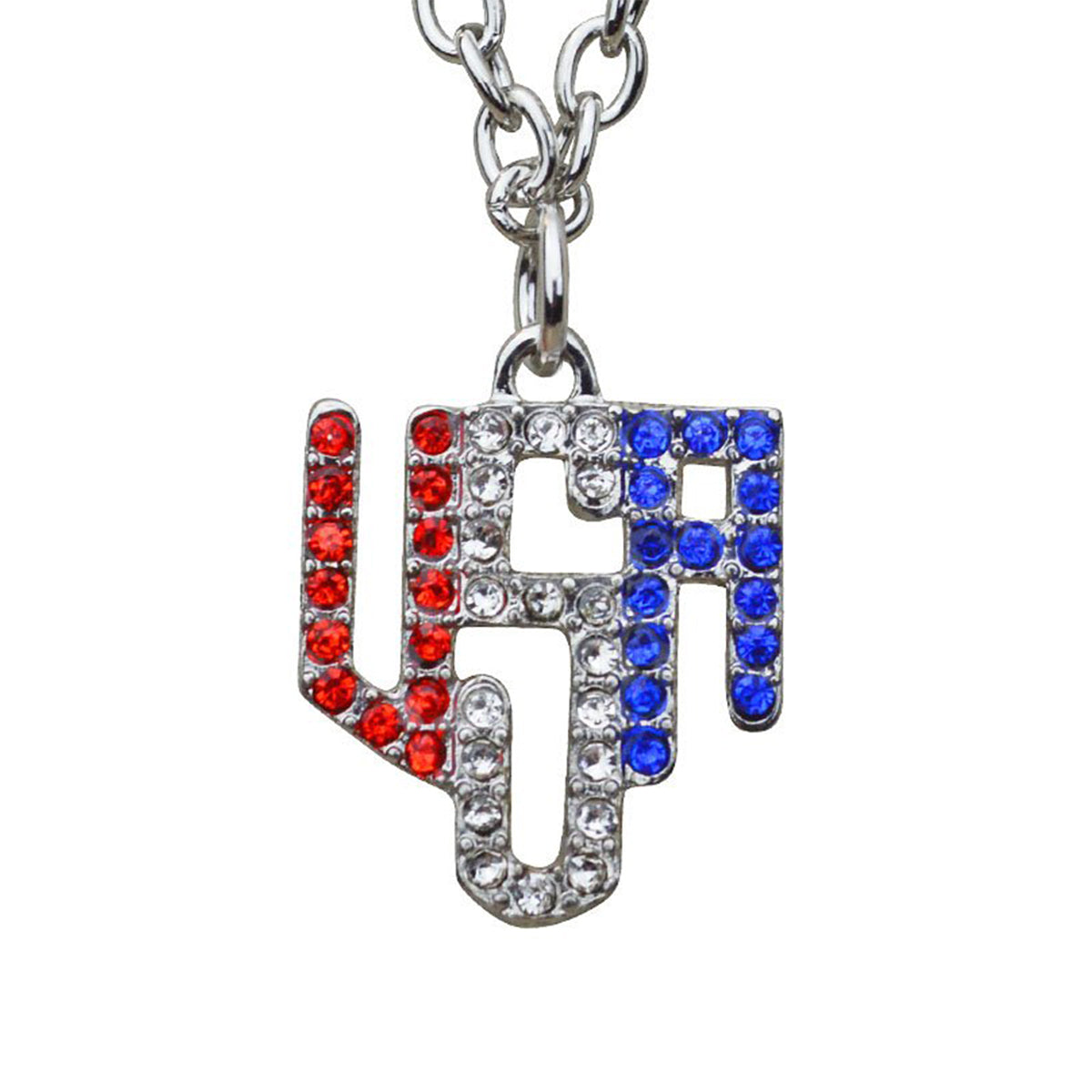 Ritzy Couture American Flag Multi Color Charm Pendant Necklace (Silvertone) - Red/Blue/Silver / Red White & Blue Flag Charm