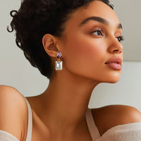 Oscar de la Renta Gold Plated Light Amethyst Crystal Rectangle Drop Post Earrings