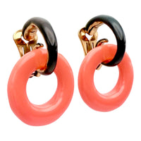 Oscar de la Renta Coral Resin Hoop Clip Earrings Black Enamel Gold-Plated Design