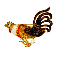 Kenneth Jay Lane Original Golden Rooster Brooch Austrian Crystal Gold Plated USA