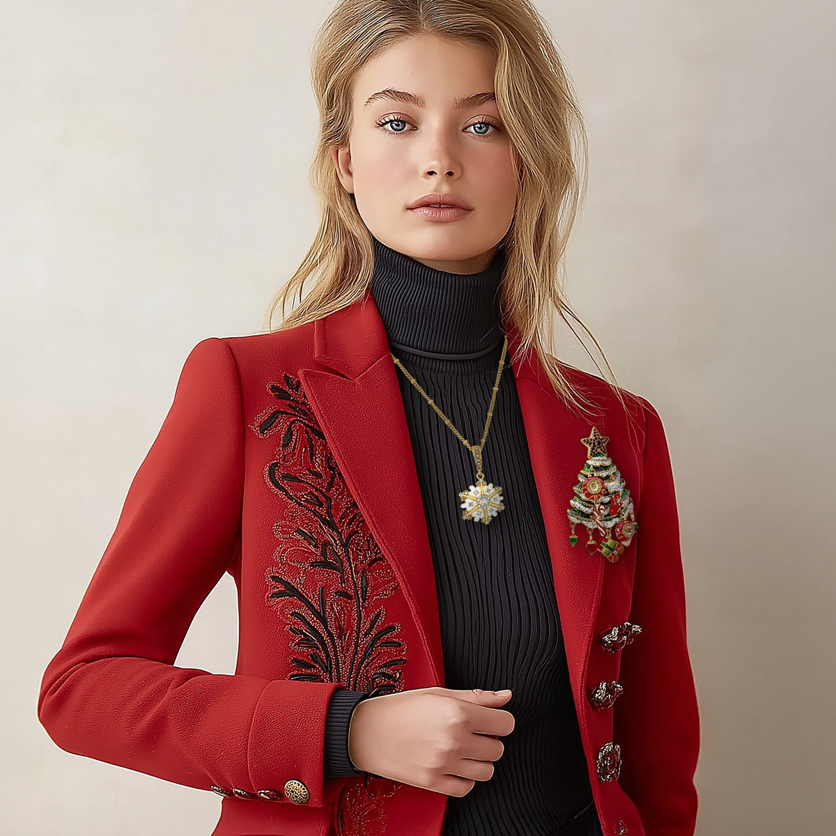 Christmas Tree Ornament Charm Pin by Ritzy Couture DeLuxe-18k Gold Layered Brass