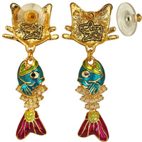 Ritzy Couture Alley Cat & Fishbone Charm Earrings for Women Clip-on Earring (Goldtone)