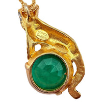 Kenneth Jay Lane Gold Swarovski Crystal Emerald Leopard Pendant Necklace