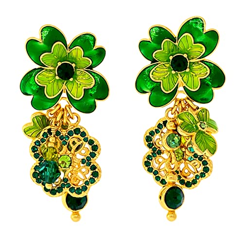 Clover Emerald St Patricks Earrings by Ritzy Couture DeLuxe - 18k Gold Plating