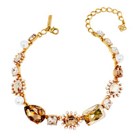 Oscar de la Renta Chunky Topaz Crystal and Glass Pearl Necklace, 15" + Extender