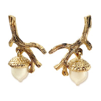 Oscar de la Renta White Acorn and Branch Earrings – Rare Original Sample