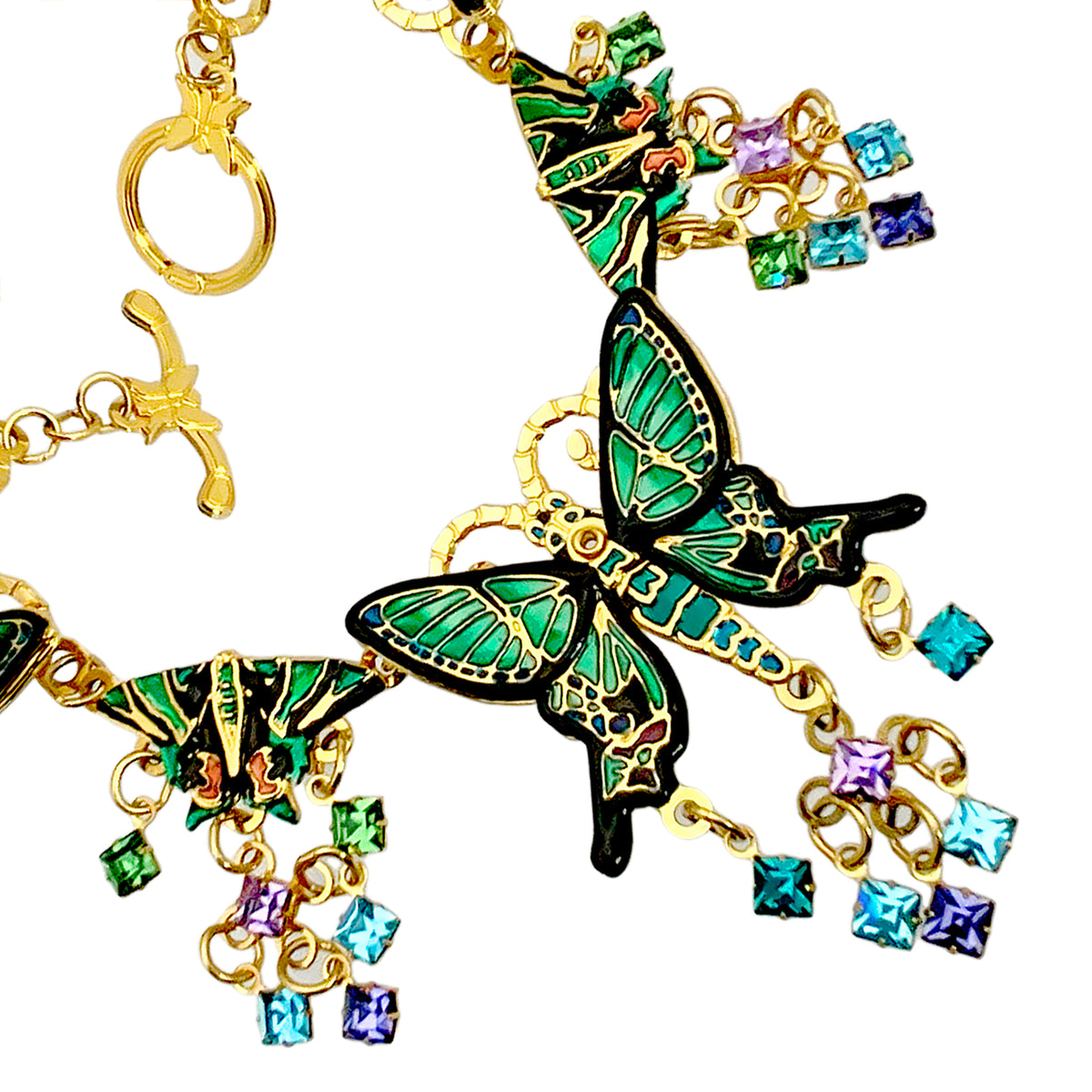 Lunch at The Ritz Emerald Monarch Butterfly Bracelet Crystal 22k Gold Plated