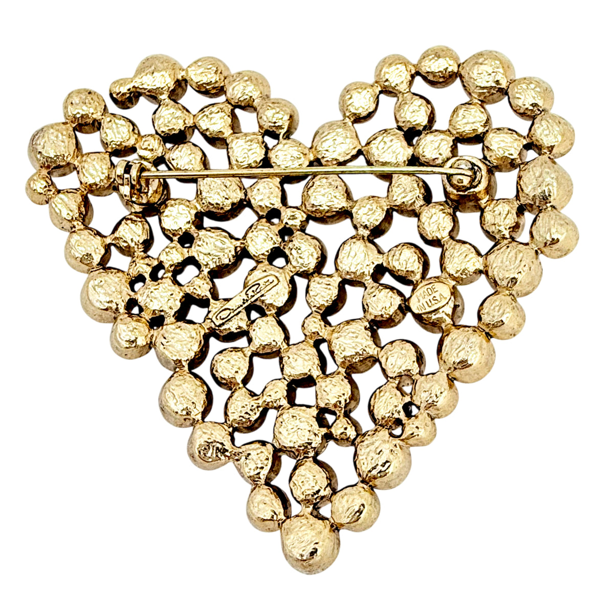 Oscar de la Renta Large Pave Austrian Crystal Heart Cluster Pin, 22K Gold Plated