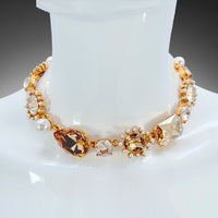 Oscar de la Renta Chunky Topaz Crystal and Glass Pearl Necklace, 15" + Extender